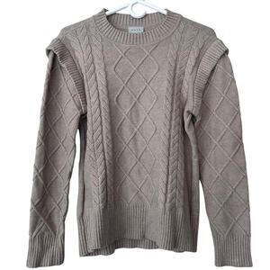 Raya cable chunky knit neutral sweater with ruffles sleeve detail stretc…​